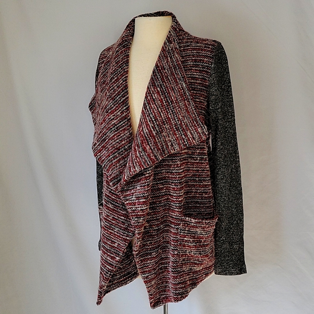 Lucky Brand Open Waterfall Cardigan Burgundy & Gray Size Medium